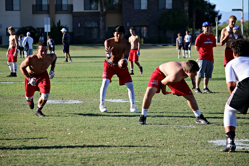 Football players prepare to throw footballs